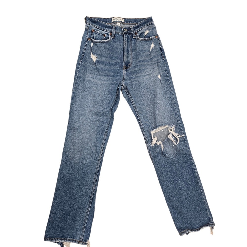 Abercrombie Fitch Curve Love Ultra High Rise Ankle Straight Jeans Blue Size 25